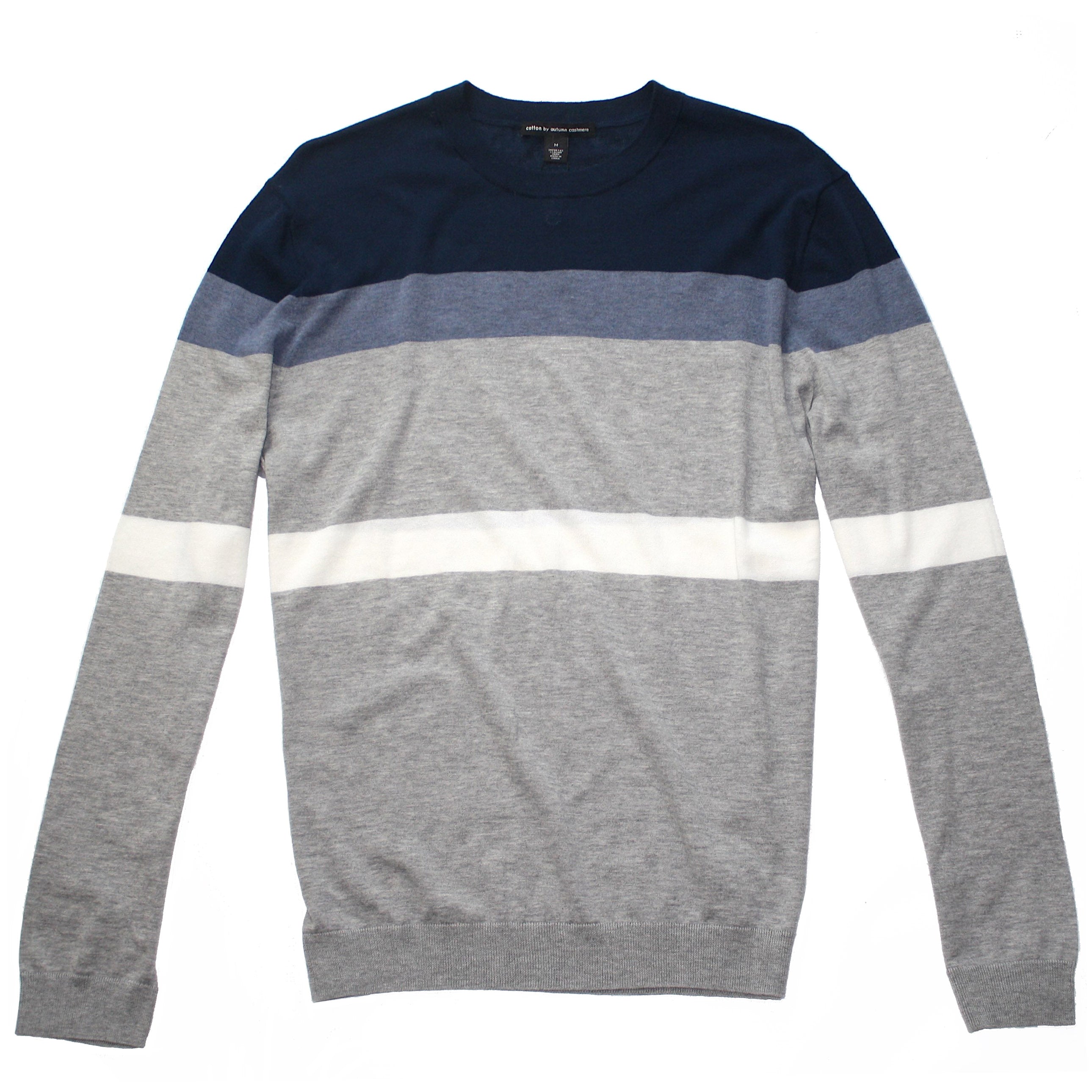 Navy Lt Blue Cashmere Cotton Stripe Crewneck Sweater by Autumn