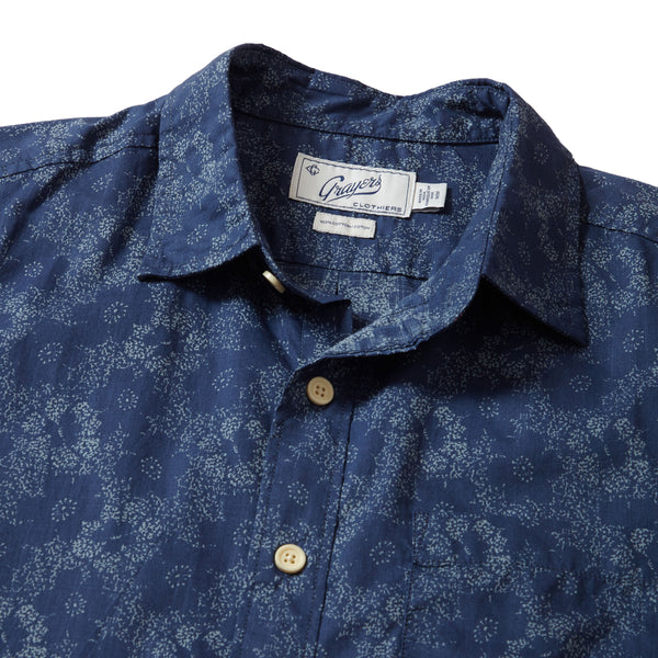 Blue Floral Printed SS Poplin Shirt by Grayers
