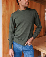 Heathered Pine Italian Merino Wool Crewneck "Campo" Sweater by Alex Crane