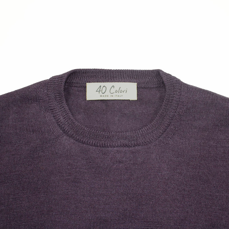 Dark Plum Italian Merino Wool Crewneck Sweater by 40Colori Italy