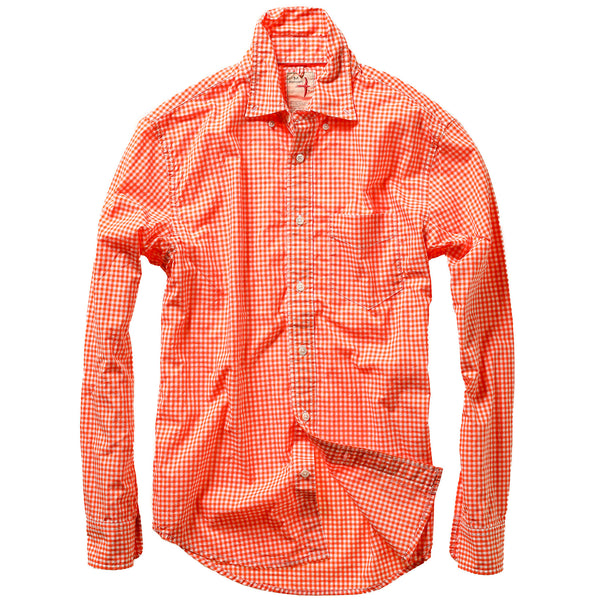 Orange / White Gingham Neats Cotton shirt by Relwen