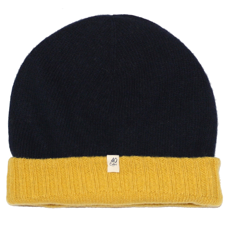 40 Colori Reversible Navy / Yellow Cashmere Wool Beanie