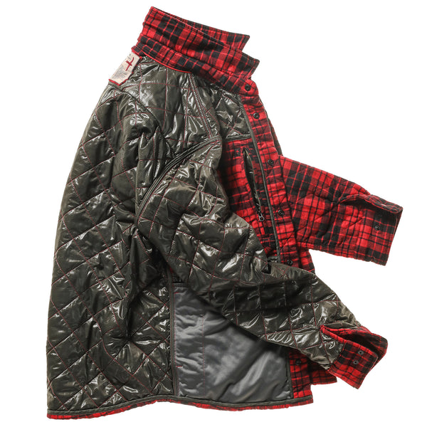 Red / Black Grid Quilted Flannel Shirt Jacket by Relwen