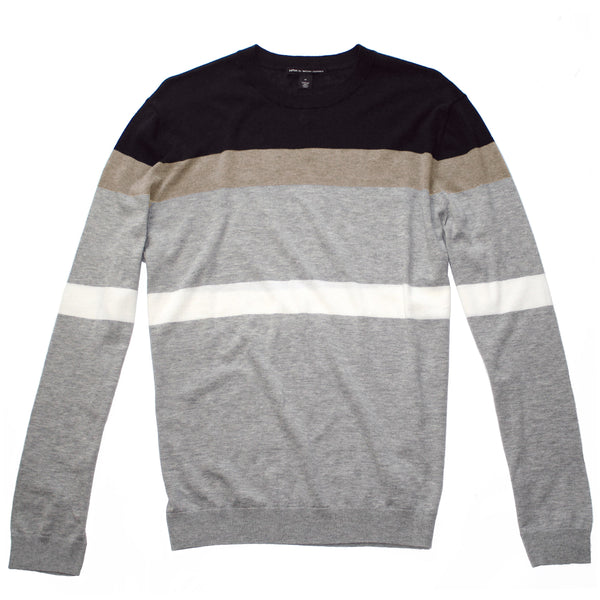 Black / Camel Cashmere + Cotton Stripe Crewneck Sweater by Autumn Cashmere