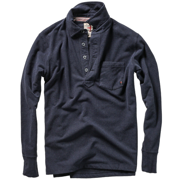 Navy Heather French Terry Loopback L/S Stretch Polo by Relwen