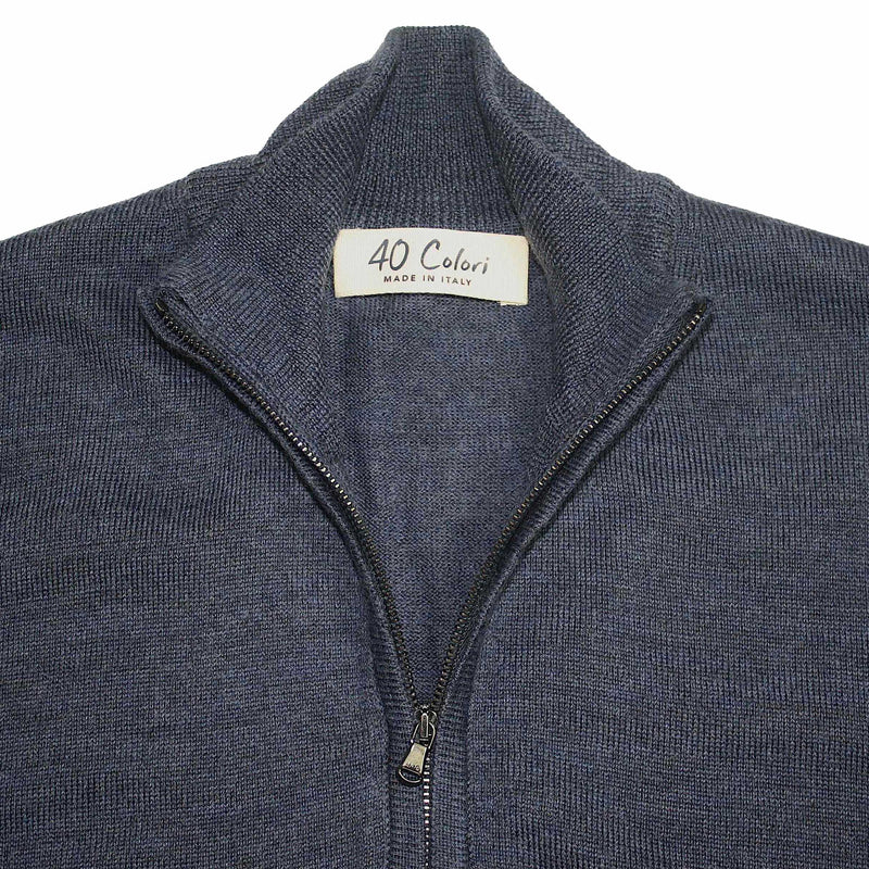 Night Blue Italian Merino Wool 1/4 zip Sweater by 40Colori