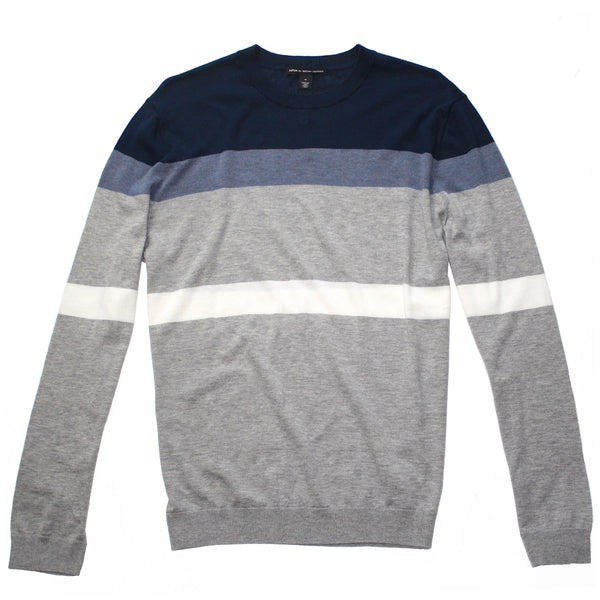 Navy / Lt Blue Cashmere + Cotton Stripe Crewneck Sweater by Autumn Cashmere