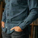 Reactive Navy "Brace" Stretch Oxford Shirt by Hiroshi Kato