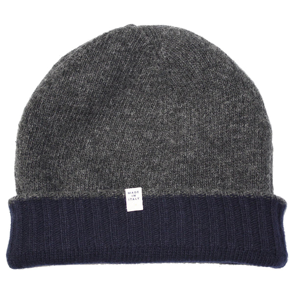 40 Colori Reversible Navy & Charcoal Cashmere & Wool Knit Beanie