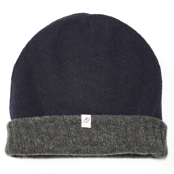 40 Colori Reversible Navy & Charcoal Cashmere & Wool Knit Beanie