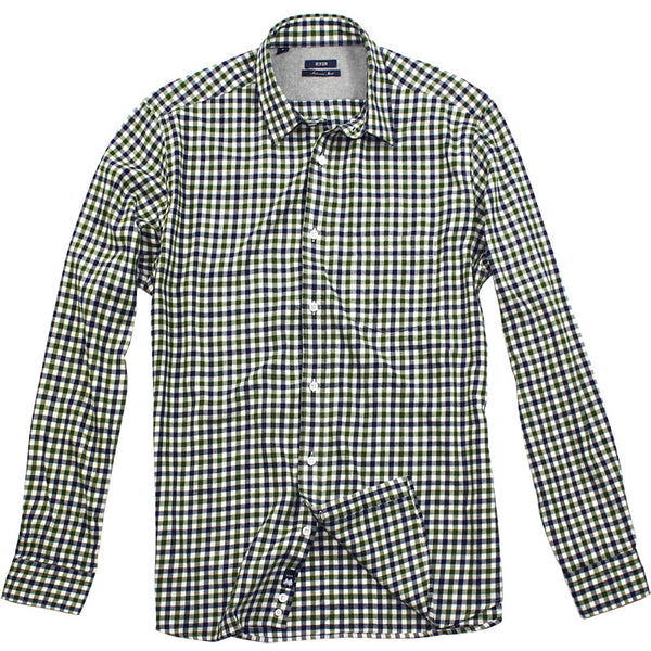 Navy / Green Checked Brushed Cotton Shirt by Benson