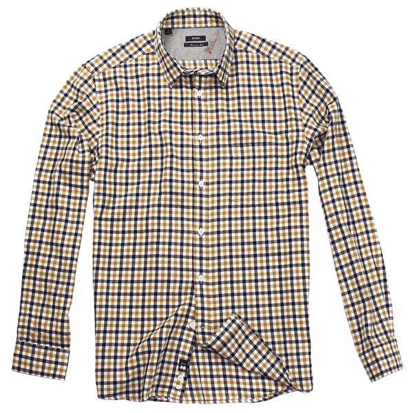 Navy and Orange Checked Cotton Brushed Cotton Shirt by Benson